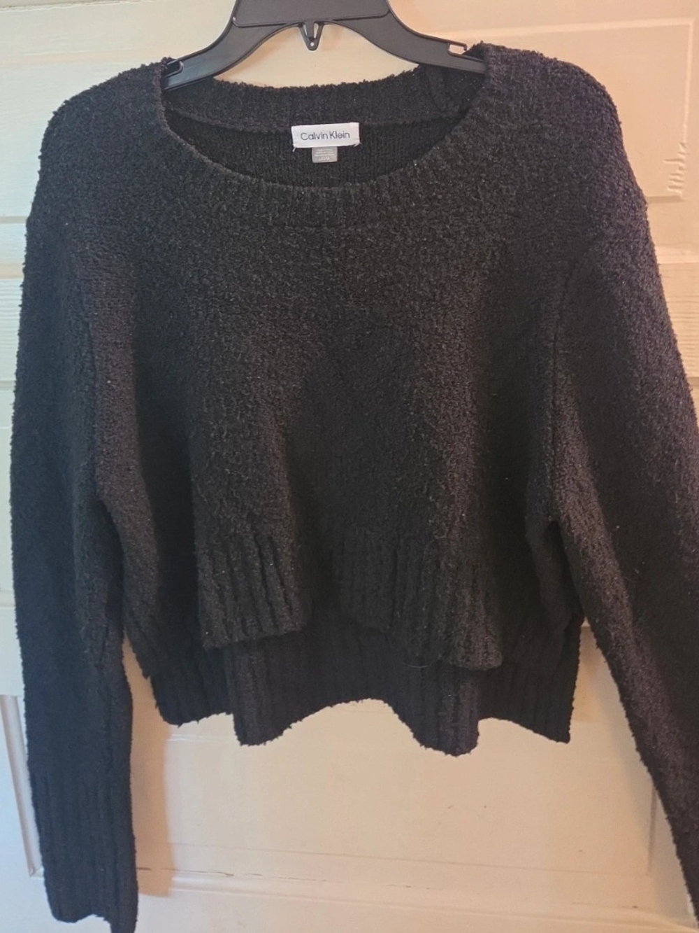 Calvin Klein Black Textured Cropped Crewneck Sweater